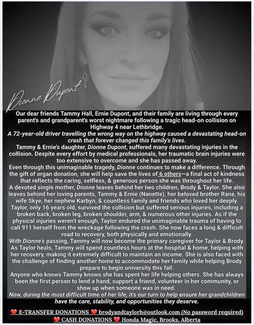 Dionne Dupont accident Lethbridge, AB Obituary, Death- Dionne Died after Hwy 4 head-on accident